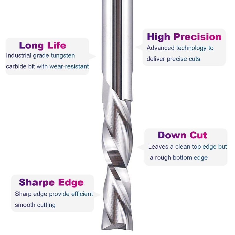 SpeTool 5PCS Spiral Downcut Router Bits 1/4" Shank 1" Cutting Length Solid Carbide CNC Router Bit Set End Mills for Plunge Router Wood Carving - Image 4